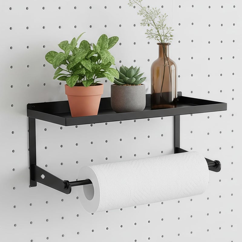 AXYCXIN 1 Pack Paper Towel Holder for Pegboard, Pegboard Paper Towel Holder with Shelf, Heavy Duty Peg Board Accessory, Pegboard Accessories for Garage, Workbench, Laundry or Craft Room Organization - Image 1